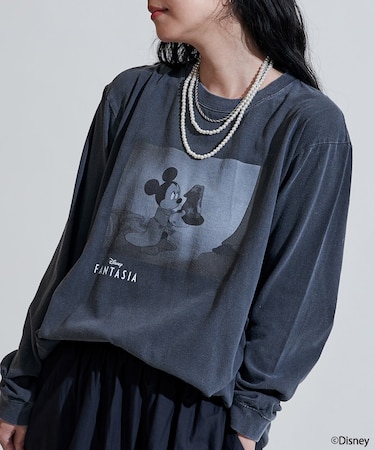 【DISNEY FANTASIA】 ボックス モノクロフロント プリント長袖Tシャツ