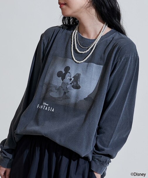 【DISNEY FANTASIA】 ボックス モノクロフロント プリント長袖Tシャツ