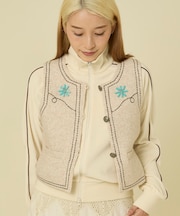 ウエスタン調 ビーズニットベスト/コンチョボタンベスト