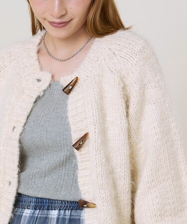 スラブ ローゲージ ショート ニットカーディガン