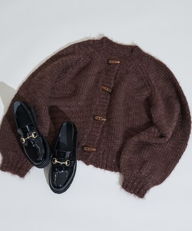 スラブ ローゲージ ショート ニットカーディガン