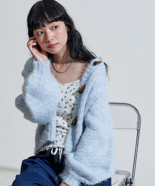 スラブ ローゲージ ショート ニットカーディガン