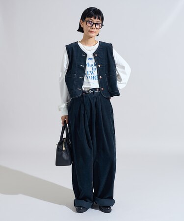 別注 コーデュロイ サスペンダー付き ビッグ2タックパンツ