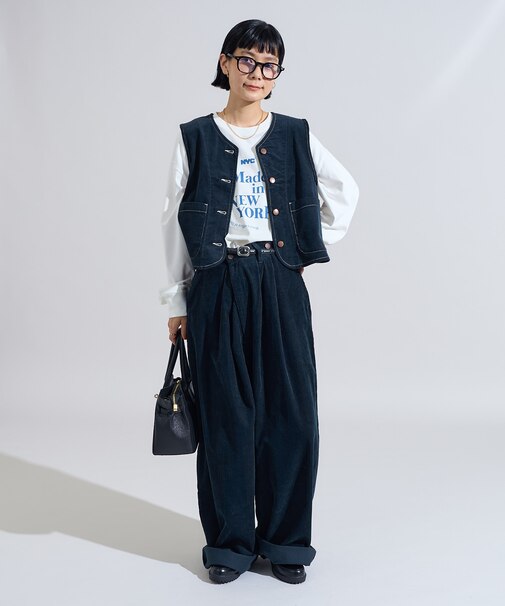 別注 コーデュロイ サスペンダー付き ビッグ2タックパンツ