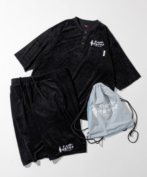 別注 KANNAIGI × サウナ田ヒロユキ パイル 館内着セットアップ ナップサック付き
