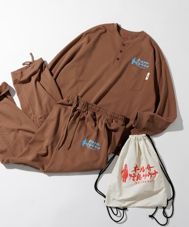 別注 KANNAIGI × サウナ田ヒロユキ ロングスリーブ 裏毛 館内着セットアップ ナップサック付き