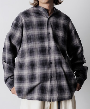 Relax Fit リラックスフィット オンブレチェック バンドカラー ネルシャツ 【限定展開】
