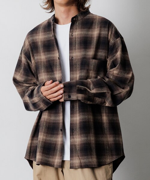 Relax Fit リラックスフィット オンブレチェック バンドカラー