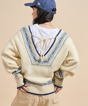 ウール チロリアン バックリボン Vネックニット