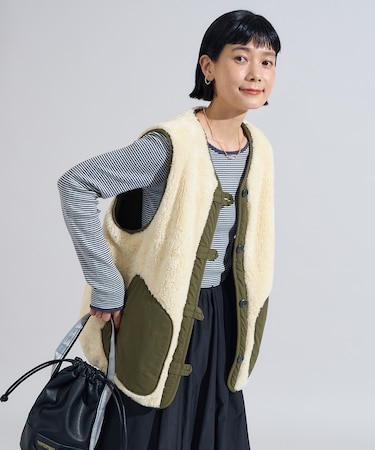 コットンナイロン ツイル リバーシブル ボアベスト