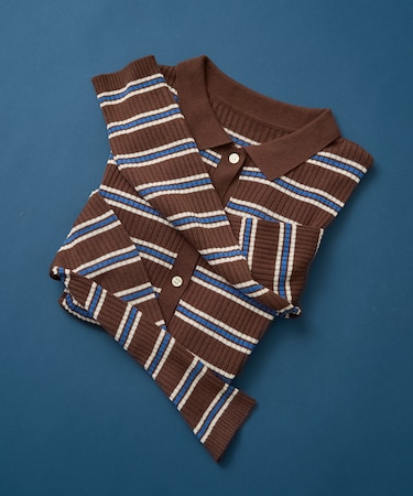 ＜新色・サイズ追加＞ウォッシャブル マルチボーダーポロニット