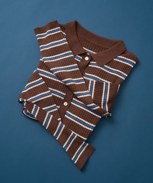 ＜新色・サイズ追加＞ウォッシャブル マルチボーダーポロニット