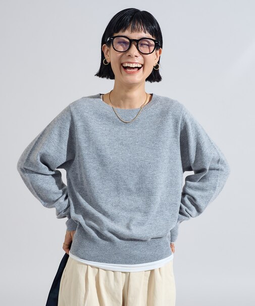 マシーンウォッシャブル ウールブレンド クルーネックニット