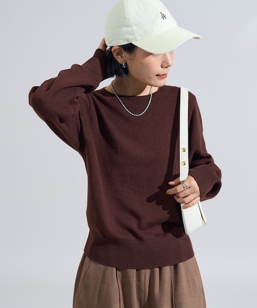 マシーンウォッシャブル ウールブレンド クルーネックニット