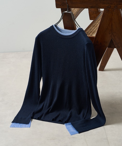 ＜新色・サイズ追加＞ウォッシャブル 配色 レイヤードシアーニット