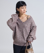 メランジ Vネックニットプルオーバー