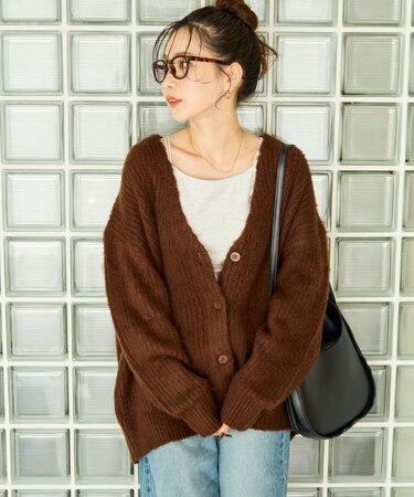 カラー シャギー Vネック ニット カーディガン【限定展開】