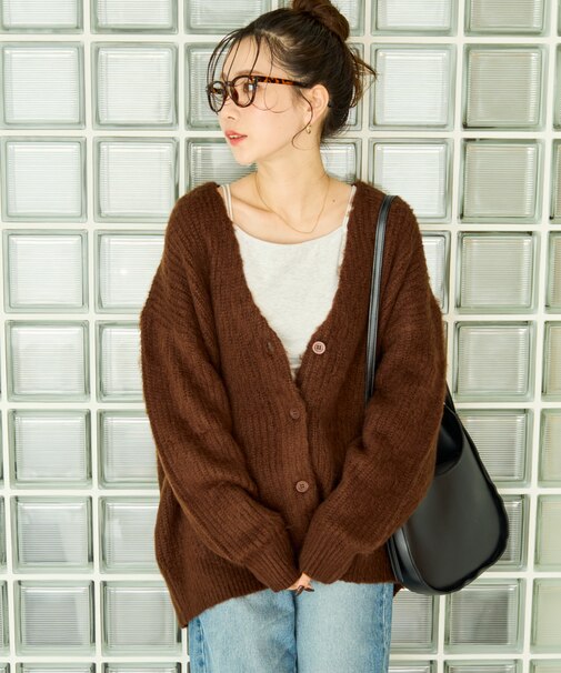 カラー シャギー Vネック ニット カーディガン【限定展開】