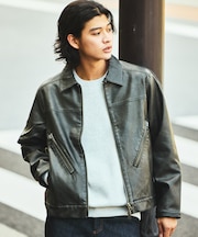 レザレット ジップ ライダースジャケット