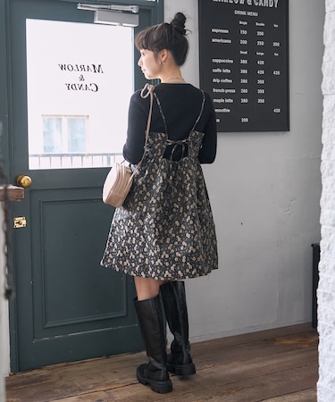 クロッケフラワージャガード バックリボンキャミ ミニワンピース＜セットアップ対応＞