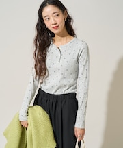 リボン柄 針抜きフライス ヘンリーロンT