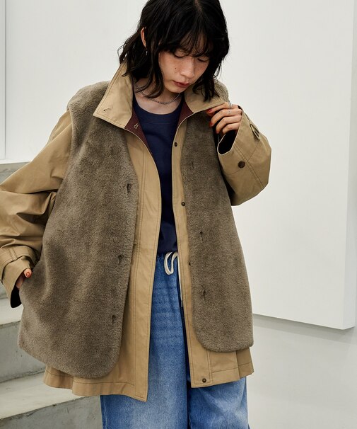 【セットアイテム】マルチウェイ ボアベスト付き 配色 テントラインコート