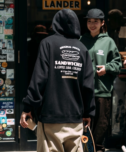 LANDER SANDWICHES×FREAK'S STORE/ランダー 別注 ビッグシルエット バックプリント スウェットパーカー 【限定展開】