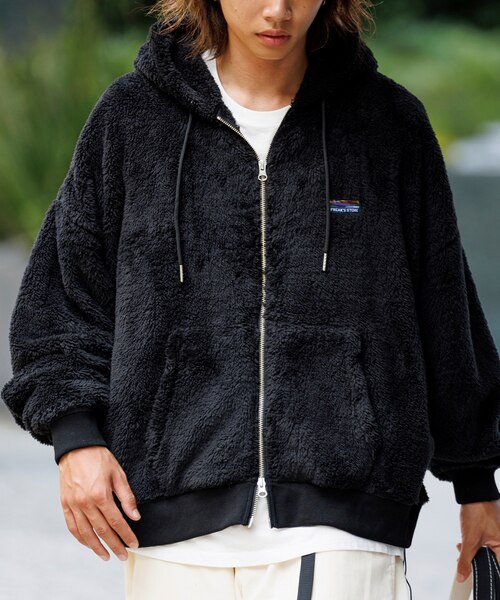 リラックスフィット ワンポイント シャギーフリース ジップアップ