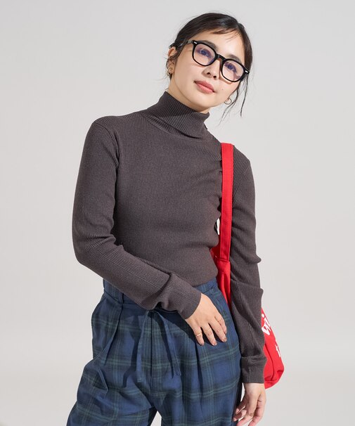 ＜マシーンウォッシャブル＞シルク入り タートルネックリブニット