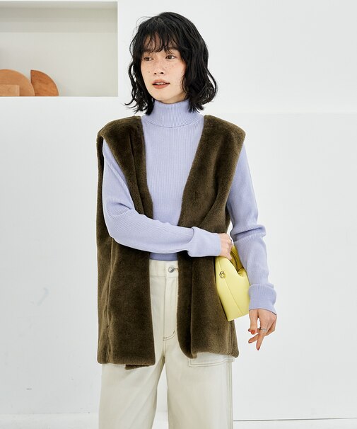 ＜マシーンウォッシャブル＞シルク入り タートルネックリブニット