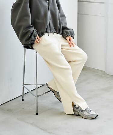 ＜マシーンウォッシャブル＞シルク入り リブニットパンツ　セットアップ対応