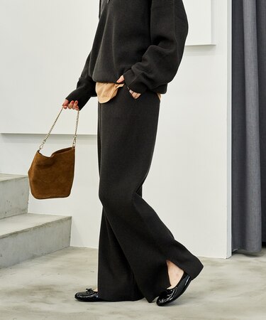 ＜マシーンウォッシャブル＞シルク入り リブニットパンツ　セットアップ対応