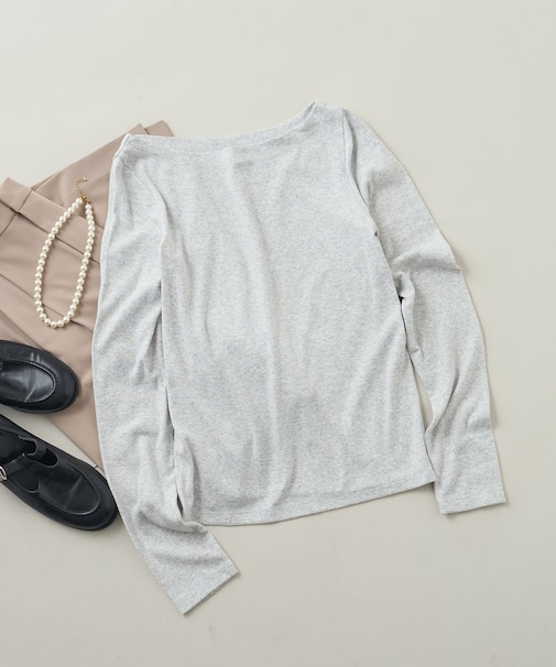 コットンモダール ボ ートネックロンT