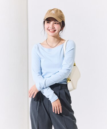 ＜新色追加＞コットンモダール ボ ートネックロンT