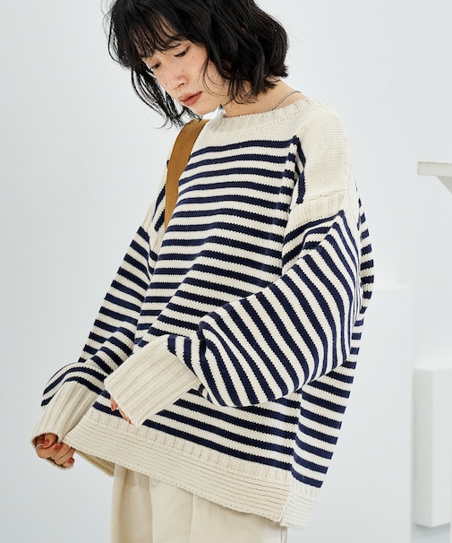 ウール混 ガンジーニット