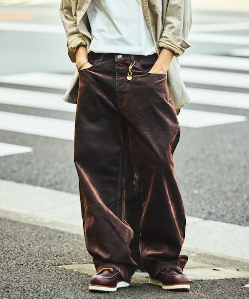 ストレートシルエット フロッキー ワイドデニムパンツ