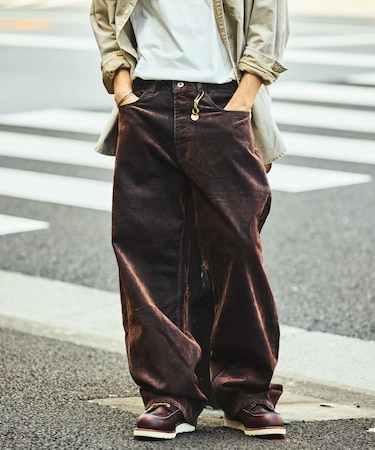 ストレートシルエット フロッキー ワイドデニムパンツ