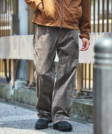 ストレートシルエット フロッキー ワイドデニムパンツ