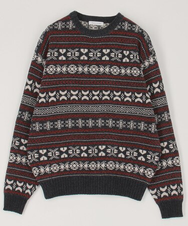 総柄 フェアアイル モール クルーネックニット