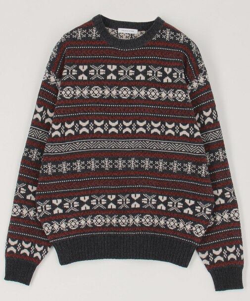 総柄 フェアアイル モール クルーネックニット