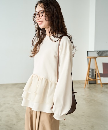 オーガンジー フリル 切り替え 裏毛 スウェット プルオーバー【限定展開】