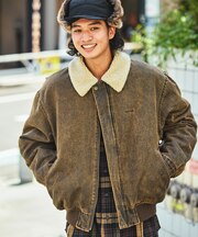 衿ボア フェイクムートン ブリーチ加工 フライトジャケット