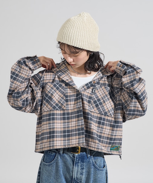 別注 フード付き ネルシャツ