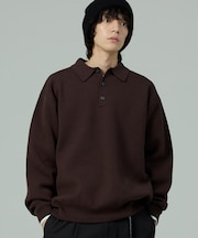 スウェットライク ポロカラーニット