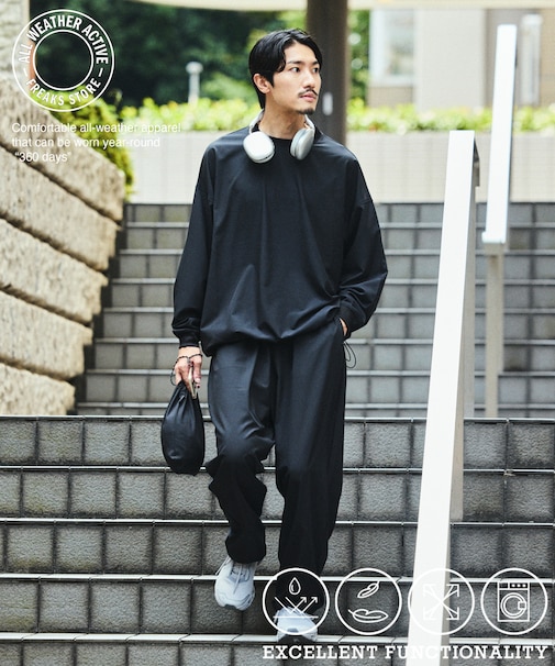限定展開 ALL WEATHER ACTIVE WEAR/オールウェザーアクティブウェア リラックスフィット パッカブルセットアップ/クルーネックPO