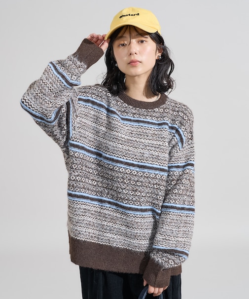 柄マルチニットプルオーバー