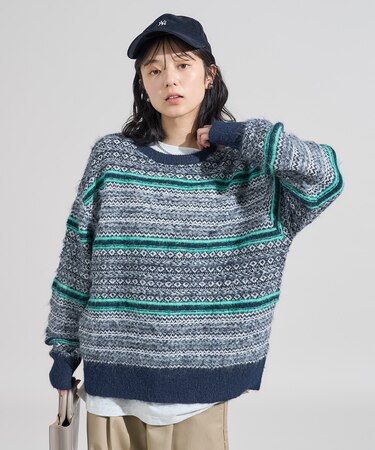 柄マルチニットプルオーバー