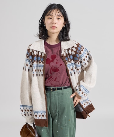 ノルディック柄 ジップニット