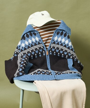 ノルディック柄 ジップニット