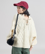 2way リメイク風 ケーブル レースアップ ニットプルオーバー